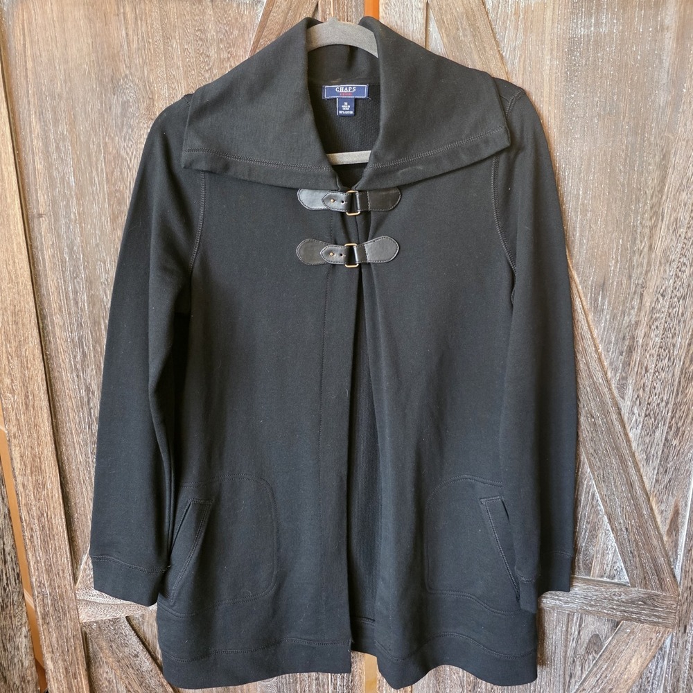 Chaps Jacket Women's Size Medium Black Open Cardigan Long Sleeve Pockets